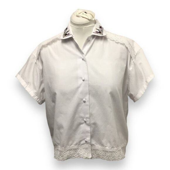 Separate Issue Women’s Short Sleeve Collar Button Front Blouse, White, size L - Picture 1 of 6